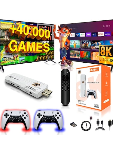 Retro Gaming Console + TV Stick SVP K8 Pro   4K 64GB Storage   40,000 Games &amp; 15 Emulators