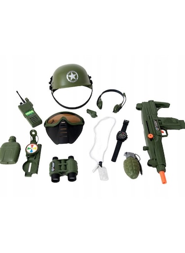 Military Play Set for Kids - 13-Piece Mission Combat Special Task Force Accessories  Toy Gun, Helmet Mask, Badge Microphone Compass