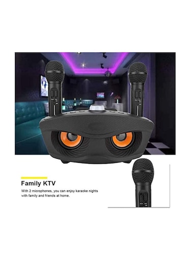 جهاز كاريوكي محمول موديل SD306 مكبر صوت بلوتوث لاسلكي مع 2 ميكروفون (بوب ، روك ، كلاسيكي ، جهير ، ثلاثي ، قياسي) (أسود)