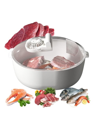 Defrosting Tray, 4 in 1 Frozen Meat Defroster Basket 360&deg; Meat Defrosting Machine, Rapid Thawing Tray Meat Defroster with Draining Basket, for Frozen Beaf, Fish, Sea Food