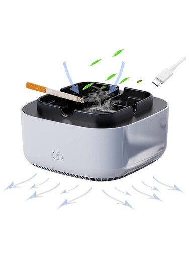 منقي الهواء الداخلي هو منفضة سجائر متعددة الاستخدامات 2 في 1 بدون دخان وفلتر كهربائي قابل لإعادة الشحن عبر USB لسطح المكتب، مثالي للاستخدام في البيئات الداخلية والخارجية مثل المنزل والمكتب والسيارة
