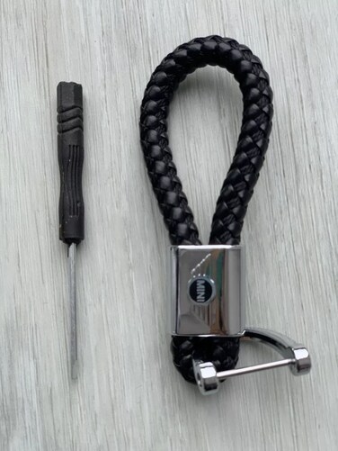 Black Car Keychain for MINI Cooper - Detachable Metal &amp; Handwoven Leather Key Ring - Compatible with R55 R56 R57 R58 R59 R60 R61 F54 F55 F56 F57 F60 Models - Stylish Accessory
