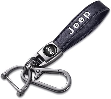 سلسلة مفاتيح جلدية فاخرة لسيارة جيب كومباس، جراند شيروكي، رانجلر، ميريديان، أفينجر - حامل سلسلة مفاتيح بمشبك معدني متين وتصميم أنيق