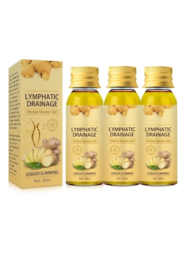 3-Pack Lymphatic Drainage Shower Gel &ndash; Ginger Natural Organic Moisturizing Body Wash for Lymph Node Detox Fat Reduction, Stress Relief and Improved Sleep