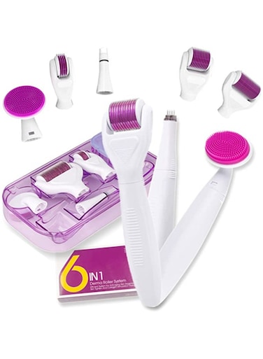 6 in 1 Professional Derma Roller Kit for Hair Regrowth Face and Body  0.25mm and 0.5mm Micro Needle Derma jade roller 1.0mm for Face