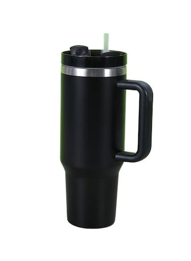Large-Capacity Stainless Steel Insulated Cup with Straw &amp; Handle &ndash; Double-Walled, Spill-Proof Mug for Office, Home, Car  Premium Travel Tumbler (Black)