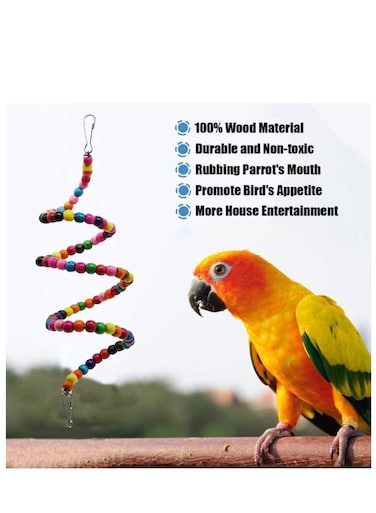 Wooden Hanging Perches with Bells Hammock Swing Climbing Ladders and Chewing Toys Ideal for Parrots Parakeets Conures Cockatiels Mynahs Love Birds and Finches