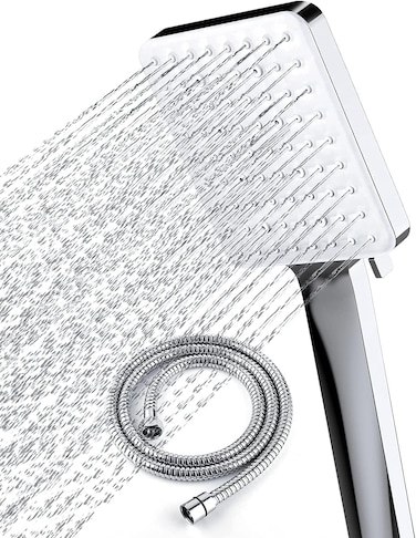 رأس دش مع مجموعة خرطوم بطول 1.5 متر - 6 إعدادات للرش، رأس دش محمول عالي الضغط بلمسة نهائية من الكروم للحمام، تركيب سهل بدون أدوات، تدفق مياه فاخر