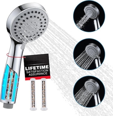 Filtered Shower Head, High Pressure Water Saving Showerhead with Hard Water Filter, 3 Spray Settings &amp; Handheld Spray, Removes Chlorine for Healthier Skin &amp; Hair