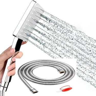 رأس دش عالي الضغط مع مجموعة خرطوم، 6 إعدادات رش، لمسة نهائية من الكروم، أنبوب عالي الجودة من الفولاذ المقاوم للصدأ بطول 200 سم، مجموعة رشاش دش متينة لتجربة حمام فاخرة