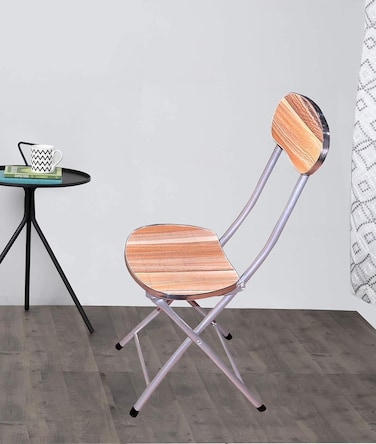 كرسي قابل للطي متعدد الأغراض بمقعد خشبي وأرجل معدنية قابلة للطي ودعم للظهر - كرسي محمول موفر للمساحة للمنزل والمكتب والتخييم والمناسبات