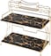 Bathroom Countertop Organizer with Toothbrush Holders &ndash; 2-Tier Gold Cosmetics Storage Display Rack, Vanity Glass Tray Dresser Shelf Organizer
