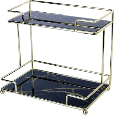 رف عرض العطور - صينية حمام من طبقتين لتخزين مستحضرات التجميل والمكياج ولوازم النظافة والعناية بالبشرة - رف تخزين مستحضرات التجميل متعدد الوظائف للخزانة