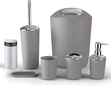 Bathroom Accessories Set  Luxury Bath Set with Lotion Dispenser, Toothbrush Holder, Tumblers, Soap Dish, Trash Can &amp; Toilet Brush Set