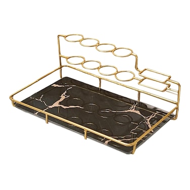 حامل فرشاة الأسنان – منظم معجون الأسنان للحمام وحامل ماكينة الحلاقة باللون الأسود   تخزين أنيق ومدمج على سطح الحمام