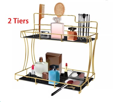 2-Tier Removable Bathroom Organizer Shelf   Countertop Makeup Tray for Bedroom, Vanity, Kitchen, &amp; Office &ndash; Compact &amp; Sturdy, Modern Storage