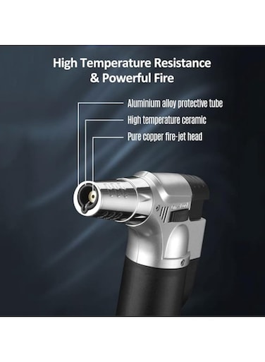 Butane Torch Adjustable Flame - Refillable, Heavy-Duty Multipurpose Industrial Torch Lighter for Welding, Soldering, DIY &amp; Kitchen Use, Solid Metal Construction - Silver
