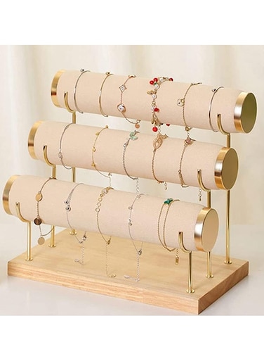 حامل عرض الأساور ثلاثي الطبقات - منظم مجوهرات للأساور والأساور والأقراط والساعات - رف عرض عصري للاستخدام في خزانة الملابس أو المسكن أو البيع بالتجزئة