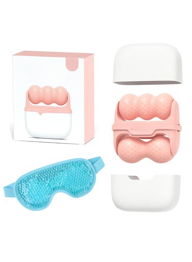 قناع العين المصنوع من جل العناية بالبشرة وأداة التدليك المزدوجة بأسطوانة الثلج - كمادات باردة لعلاج الإصابات الطفيفة وتخفيف التوتر والهالات السوداء والصداع وعلاج البشرة الجافة