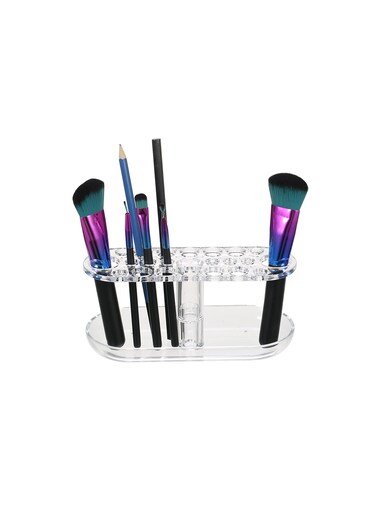 Acrylic Makeup Brush Rack &ndash; Clear Cosmetic Dryer Stand and Organizer, Multi-Functional Pen, Pencil, and Beauty Tool Storage Shelf for Home, Office, and Countertops
