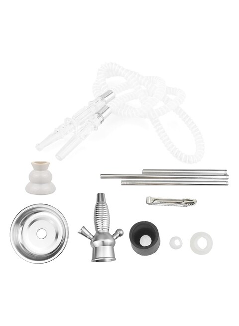 Portable Hookah Stem Kit - Universal Hookah Shisha Set with Ceramic Bowl, Pipe, Coal Clamp - Fits Most Plastic, Glass, Wine &amp; Champagne Bottles - Compact White
