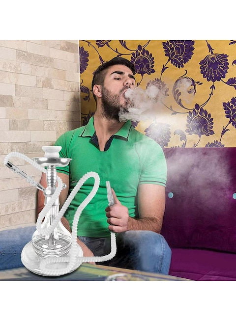 Portable Hookah Stem Kit - Universal Hookah Shisha Set with Ceramic Bowl, Pipe, Coal Clamp - Fits Most Plastic, Glass, Wine &amp; Champagne Bottles - Compact White

