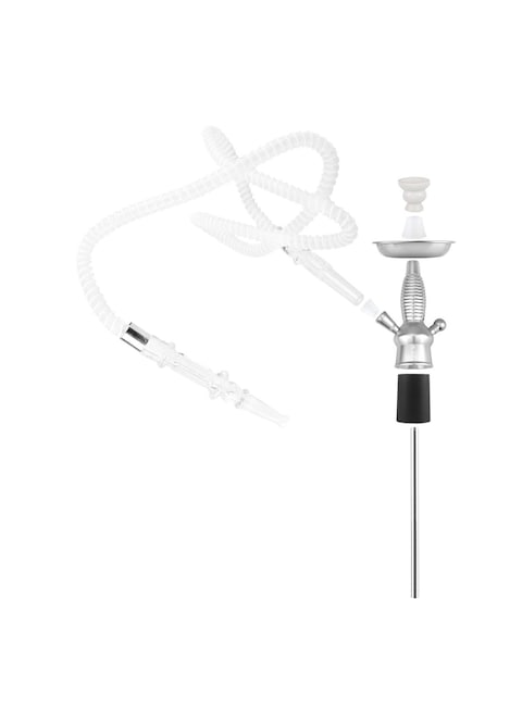 Portable Hookah Stem Kit - Universal Hookah Shisha Set with Ceramic Bowl, Pipe, Coal Clamp - Fits Most Plastic, Glass, Wine &amp; Champagne Bottles - Compact White
