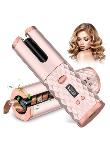 Automatic Portable Cordless Curling Iron USB Rechargeable Ceramic Barrel Curling Wand 6 Temperature Settings Timer Anti-Tangle Hair Styler