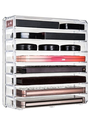 Clear Acrylic Makeup Palette Organizer Eye Shadow Storage Holder with 8 Adjustable Spaces, Removable Dividers Horizontal &amp; Vertical Display Durable Cosmetic Organizer 
