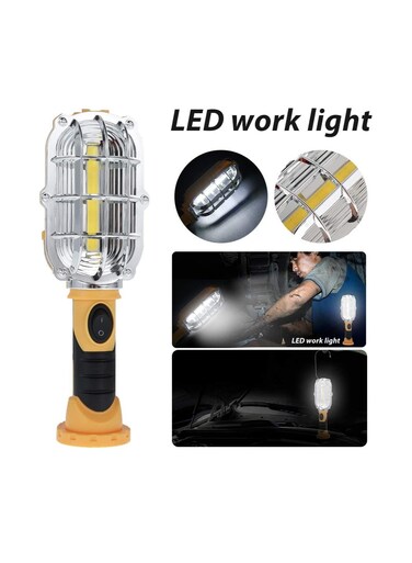 مصباح عمل LED محمول COB - مصباح فحص مرآب السيارة اللاسلكي للاستخدام المنزلي والتخييم في الهواء الطلق والاستخدام في حالات الطوارئ ومادة ABS الصفراء المتينة القابلة لإعادة الشحن