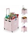 Pink Foldable Shopping Trolley Cart with Lid &ndash; 40kg Heavy-Duty Capacity, Collapsible Grocery Cart with Wheels &amp; Telescopic Handle, Portable Storage Tote for Groceries
