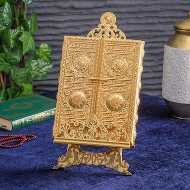 Islamic Metal Quran Box with Stand - Elegant Muslim Home &amp; Table Decor, Quran Holder for Daily Use, Perfect Islamic Gift for Ramadan, Eid, and Special Occasions
