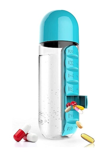 3-in-1 Water Bottle with Pill Organizer - Portable Weekly Pill Case with Day Markers, 20oz BPA-Free Travel Water Bottle for Office, Outdoor, and On-the-Go Convenience
