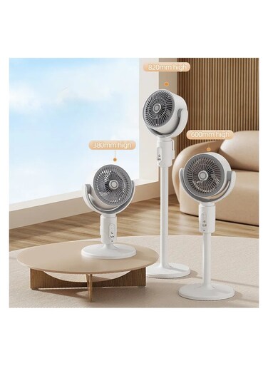 مروحة قاعدة قابلة لإعادة الشحن مع جهاز تحكم عن بعد - مروحة حامل متذبذبة بخمس سرعات، ارتفاع قابل للتعديل، إعداد مؤقت، تذبذب تلقائي من 90 درجة إلى 180 درجة، مروحة طاولة محمولة