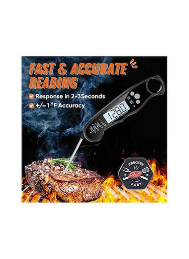Instant Read Meat Thermometer for Grill &amp; Cooking &ndash; Fast &amp; Precise Digital Food Thermometer with Backlight, Magnet, Calibration, Foldable Probe
