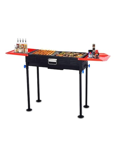 Portable Folding Charcoal BBQ Grill &ndash; Stainless Steel 120x31x65cm Outdoor Barbecue Grill with Utensil Holder, Perfect for Garden, Terrace, Camping, Picnic, and Tailgating
