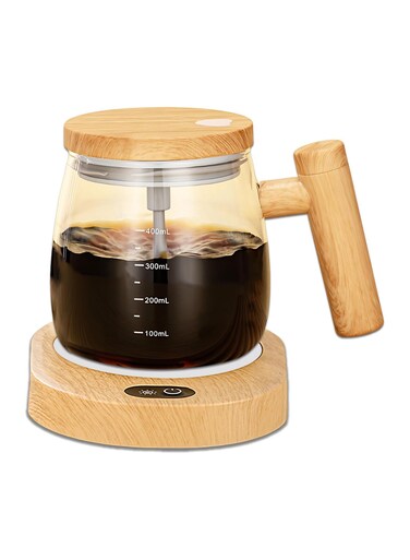 Self-Stirring Mug 400ML &ndash; Electric Mixing Coffee Mug with 55&deg;C Constant Temperature Coaster, High Borosilicate Glass for Coffee, Milk, Tea, and Protein Powder
