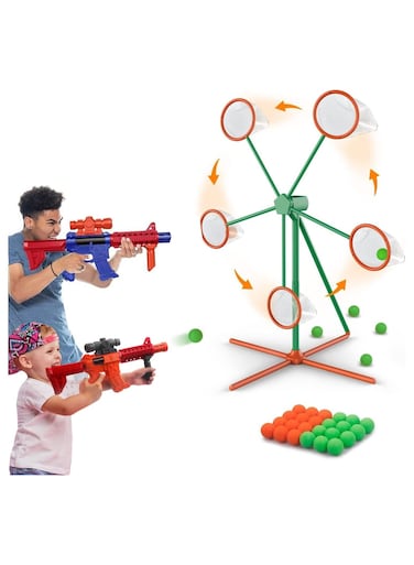 Shooting Games Toys for Boys &ndash; Outdoor Sports Set with 2 Popper Air Toy Guns, Moving Shooting Target, 24 Foam Balls &ndash; Ideal Birthday Gift for Kids Ages 5-10+

