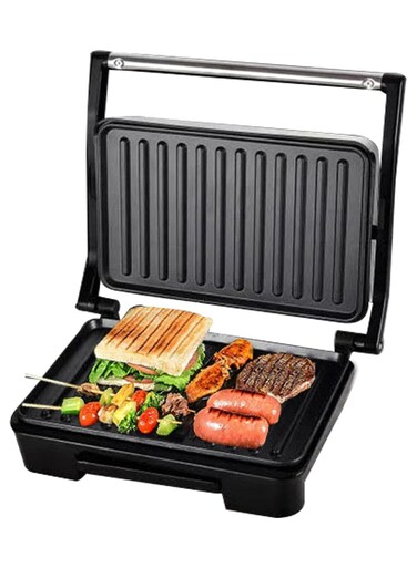 Electric Grill &amp; Panini Press Sandwich Maker with Non-Stick Plates 750W, Cool Touch Handle, Indicator Light, Multi-Function for Toasted Sandwiches, Kebabs, Steak
