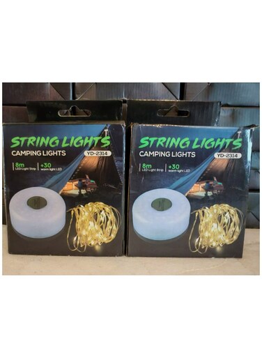 مجموعة من 2 مصباح تخييم قابل للسحب   مصابيح LED خارجية قابلة لإعادة الشحن عبر USB بطول 8 أمتار، سطوع قابل للتعديل، مقاومة للماء للخيام والفناء الخلفي والتخييم