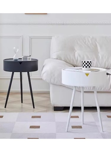 Modern Round End Table with Storage   Stylish Black Side Table for Small Spaces, Bedroom, &amp; Living Room   Nightstand with Storage for Minimalist Decor
