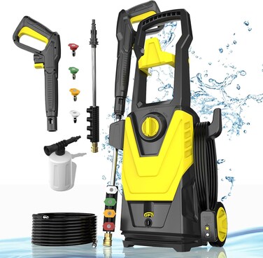 غسالة كهربائية تعمل بالضغط 4000 رطل/بوصة مربعة بحد أقصى، 2.8 جالون/دقيقة، مع خرطوم بطول 20 قدمًا، و4 فوهات سريعة التوصيل ومدفع رغوي، وآلة تنظيف تعمل بالكهرباء