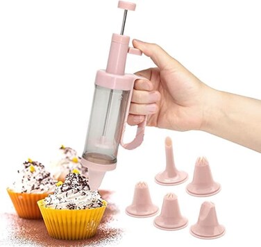 Dessert Decoration Cream Piston   6 Interchangeable Nozzles for Cake, Cupcake, and Pastry Decorating   Easy-to-Use Icing Piston with Ergonomic Design
