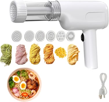 6-in-1 Handheld Electric Noodle Maker Cordless Portable Noodle Machine for Spaghetti, Fettuccine, Ramen, and Pasta  Automatic Dough Press with Home Noodle Roller

