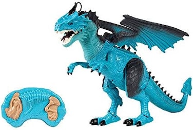 ألعاب Monster Blue Dragon RC Electric Walking Smoking Dragon Toy with Sound, Lights, Mist Spray, and Movable Wings – لعبة وحش تفاعلية يتم التحكم فيها عن بعد للأطفال