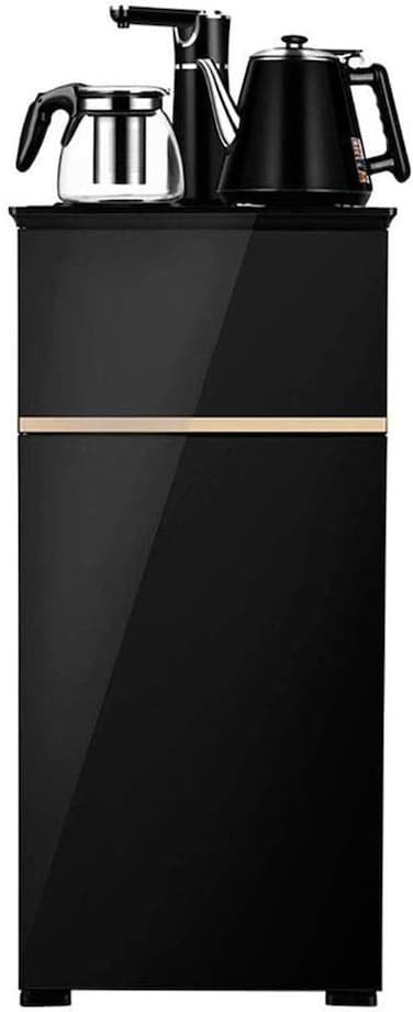 موزع مياه ساخن وبارد مع ماكينة صنع الشاي الذكية   تصميم عمودي مزدوج الباب لتوفير الطاقة   مبرد مياه أوتوماتيكي باللون الأسود للمنزل والمكتب
