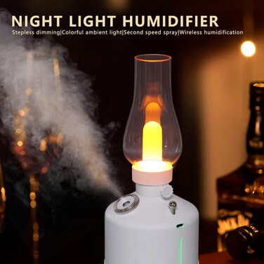 Portable Humidifier with 1200mAh Rechargeable Battery, 6-8 Hours Runtime, Auto Shut-Off, Night Light, Quiet Cool Mist for Plants, Office, Car, Bedroom, and Travel - White
