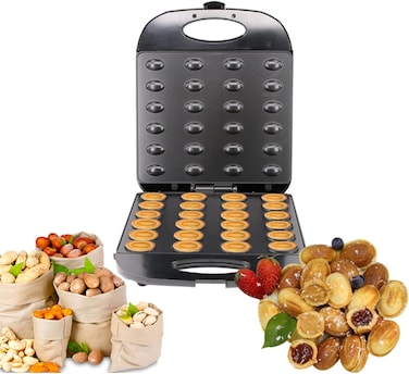 Nut Biscuit Machine, 1400W Double-Sided Heating Electric Nut &amp; Cake Maker, Non-Stick Pop Machine for Kitchen, Ideal for Breakfast &amp; Desserts (Black)
