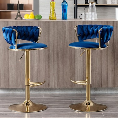 كراسي بار دوارة من المخمل بزاوية 360 درجة مع ظهر منخفض ومسند للقدمين، كراسي قابلة للتعديل بارتفاع المنضدة للبار والمطبخ وغرفة الطعام وغرفة المعيشة، مقعد مخملي عصري أنيق ومريح