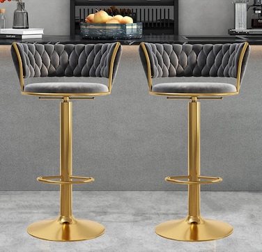 كراسي بار تدور بزاوية 360 درجة مع وسادة مخملية   كرسي مرتفع بظهر مرتفع بدون مساند للذراعين لجزيرة المطبخ والحانة والبار المنزلي   كراسي مخملية سوداء أنيقة